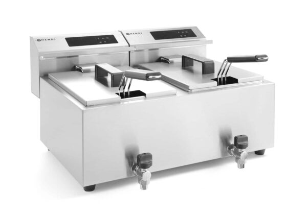 Fritieris ar digitālo paneļu Profi Line ar noliešanas krānu 2x 8 l, Profi Line, 16L, 230V/7000W, 605x515x345mm, 207376, Hendi
