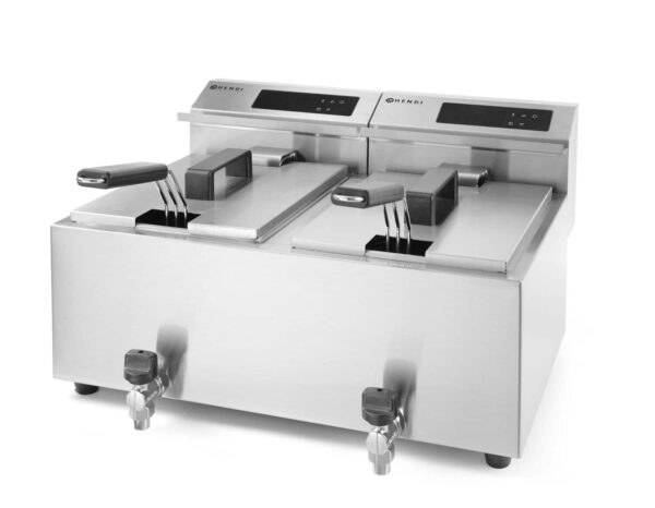 Fritieris ar digitālo paneļu Profi Line ar noliešanas krānu 2x 8 l, Profi Line, 16L, 230V/7000W, 605x515x345mm, 207376, Hendi