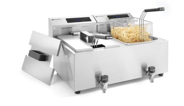Fritieris ar digitālo paneļu Profi Line ar noliešanas krānu 2x 8 l, Profi Line, 16L, 230V/7000W, 605x515x345mm, 207376, Hendi