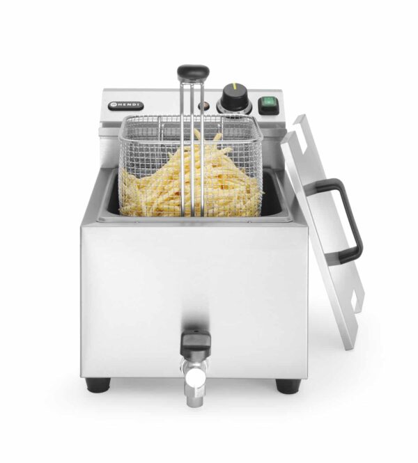 Manuālais friteris Profi Line ar izteces krānu, 8 l, Profi Line, 8L, Gaiši pelēks, 230V/3500W, 305x515x350mm, 209202, Hendi