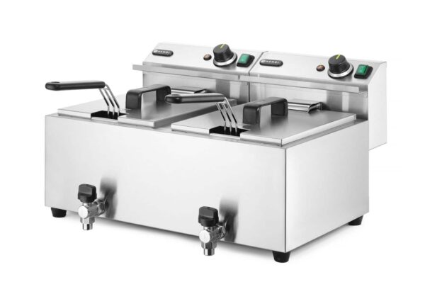 Manuālais friteris Profi Line ar izteces krānu, 2 x 8 l, Profi Line, 16L, 230V/7000W, 605x515x350mm, 209301, Hendi