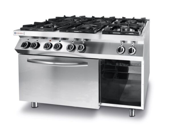 Gāzes plīts Kitchen Line ar 6 degļiem un elektrisko konvekcijas cepeškrāsni GN 1/1, Kitchen Line, 230V/3000W, 28,5kW, 1200x700x900mm, 225899, Hendi