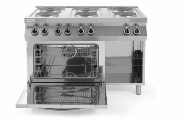 Elektriskā plīts Kitchen Line ar 6 sildriņķiem un konvekcijas cepeškrāsni gn 1/1, Kitchen Line, 400V/18600W, 1200x700x900mm, 226247, Hendi