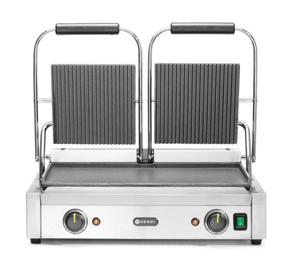 Kontaktgrils-divvietīgs, Rievota augša un gluda apakša, 230V/3600W, 570x370x210mm, 263808, Hendi
