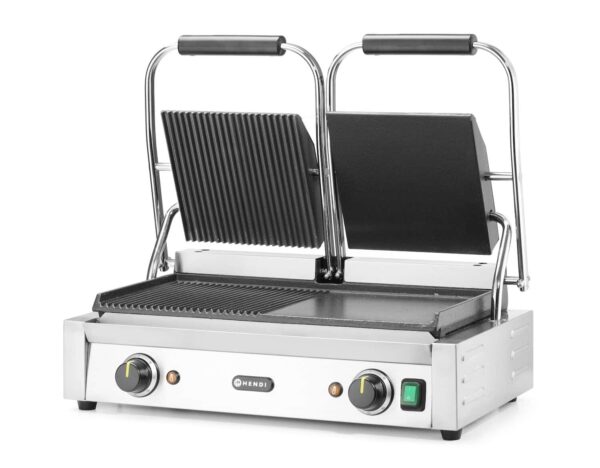 Kontaktgrils - divvietīgs, Puse gluda, puse rievota, 230V/3600W, 570x370x210mm, 263907, Hendi