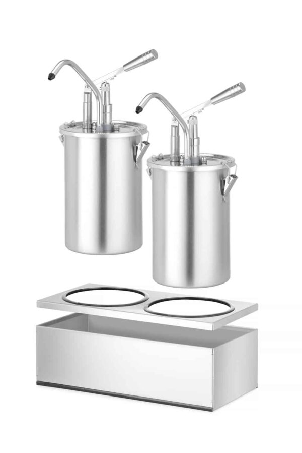 Komplekts: 2x nerūsējošā tērauda mērces tvertne ar dozatoru, 9L, 400x200x440mm, 558119, Hendi