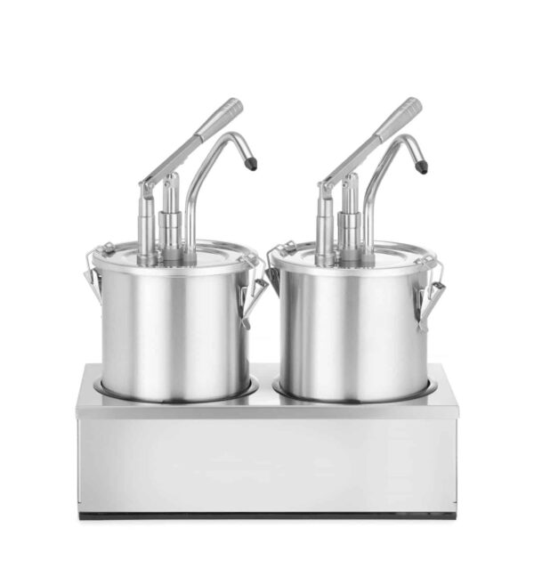 Komplekts: 2x nerūsējošā tērauda mērces tvertne ar dozatoru, 9L, 400x200x440mm, 558119, Hendi