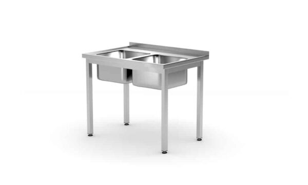 Galds ar divām izlietnēm, plauktu, Kitchen Line, Kameras atrašanās vieta – centrā, 1000x700x850 mm, 1000x700x850mm, 812952, Hendi