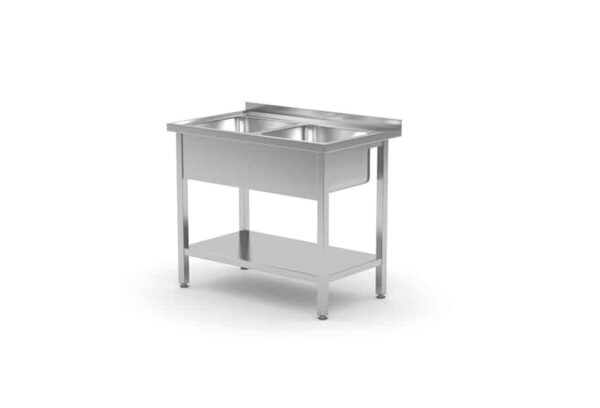 Galds ar divām izlietnēm, ar plauktu – saliekams, Kitchen Line, Kameras atrašanās vieta – centrā, 1000x700x850 mm, 1000x700x850mm, 812969, Hendi