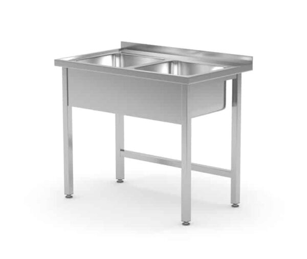 Galds ar divām izlietnēm, bez plaukta – metināts, Kitchen Line, Kameras atrašanās vieta – centrā, 1000x600x850 mm, 1000x600x850mm, 815007, Hendi