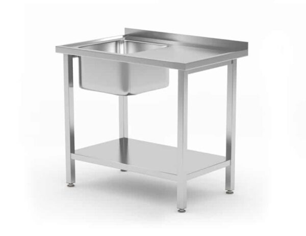 Galds ar 1 izlietnes kameru, ar plauktu – saliekams, dziļums – 600 mm, Budget Line, izlietne kreisajā pusē, 800x600x850mm, 817001, Hendi