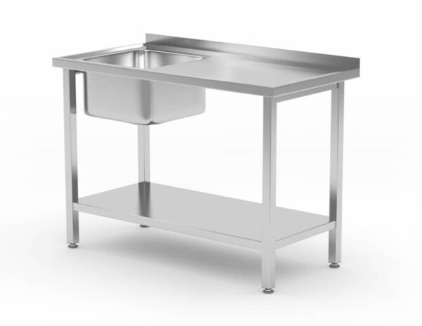 Galds ar 1 izlietnes kameru, ar plauktu – saliekams, dziļums – 600 mm, Budget Line, izlietne kreisajā pusē, 1000x600x850mm, 817025, Hendi