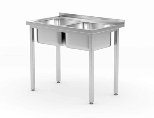 Galds ar 2 izlietnes kamerām Budget Line, bez plaukta – saliekams, Budget Line, divas izlietnes, 1000x600x850mm, 817049, Hendi