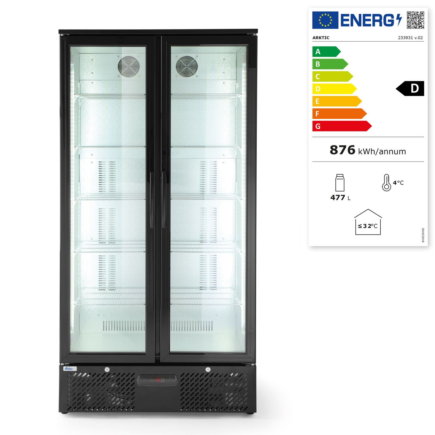 233931_EL Divdurvju bāra ledusskapis, Arktic, 384L, Melns, 220-240V/365W, 900x530x(H)1820mm